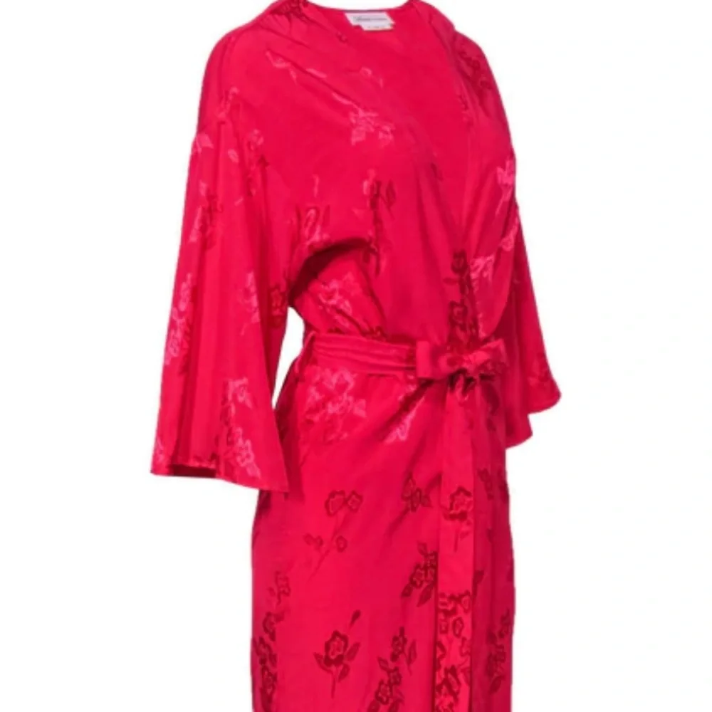 NWT Lovers + Friends Hot Pink Satin Kimono Robe Wrap Dress XXS XS No Belt - Picture 4 of 16
